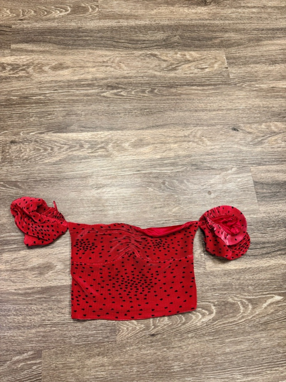 NWT Express Red Polka Dot Off Shoulder Crop Top Puff Sleeve Y2K S